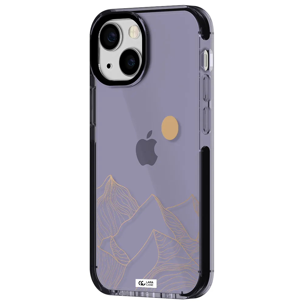 a mountain range with a sun in the background Apple iPhone 13 mini impact Lilac Case