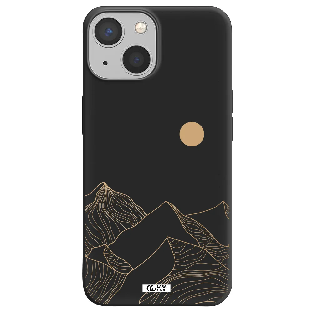 a mountain range with a sun in the background Apple iPhone 13 mini Silicone black Case