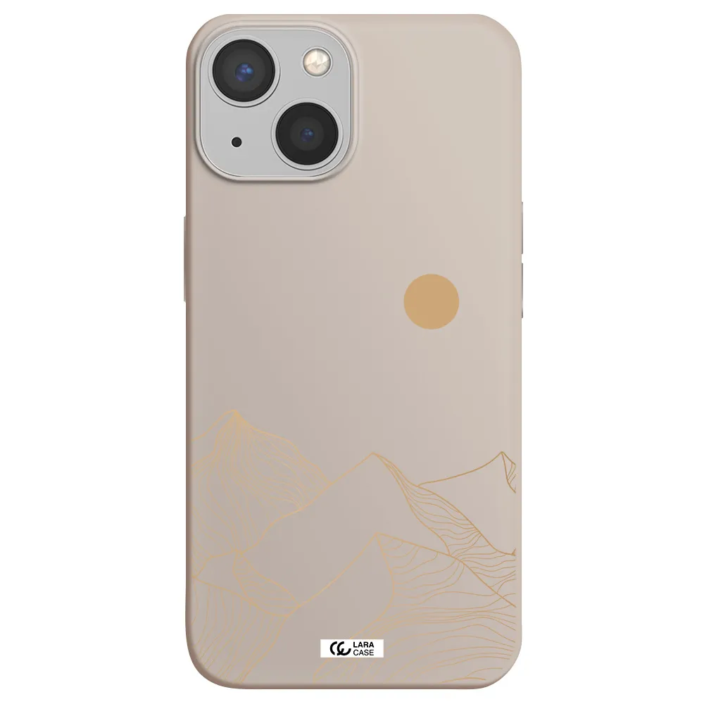 a mountain range with a sun in the background Apple iPhone 13 mini Silicone Stone Case
