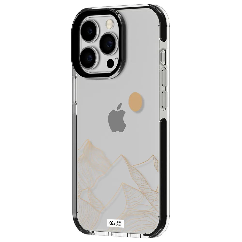 a mountain range with a sun in the background Apple iPhone 13 Pro impact black border Case