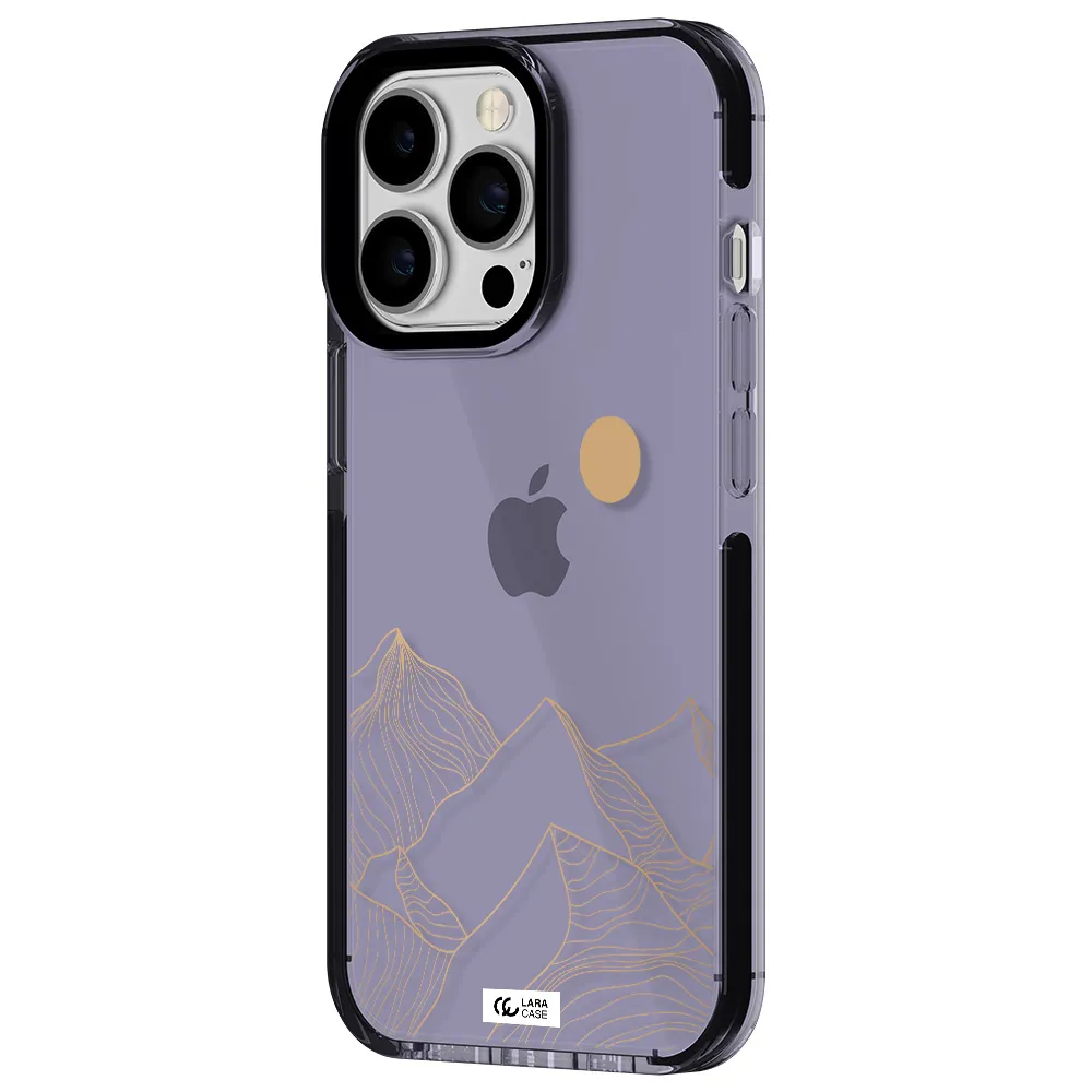 a mountain range with a sun in the background Apple iPhone 13 Pro impact Lilac Case