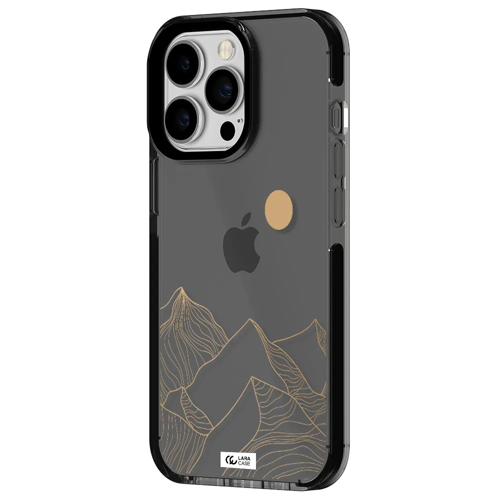 a mountain range with a sun in the background Apple iPhone 13 Pro impact Smoke Black Case