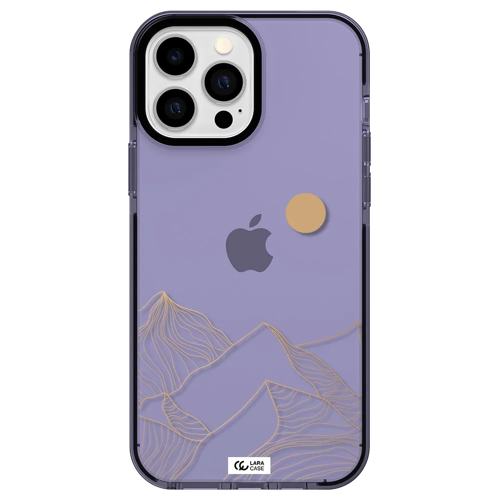 a mountain range with a sun in the background Apple iPhone 13 Pro Max impact Lilac Case