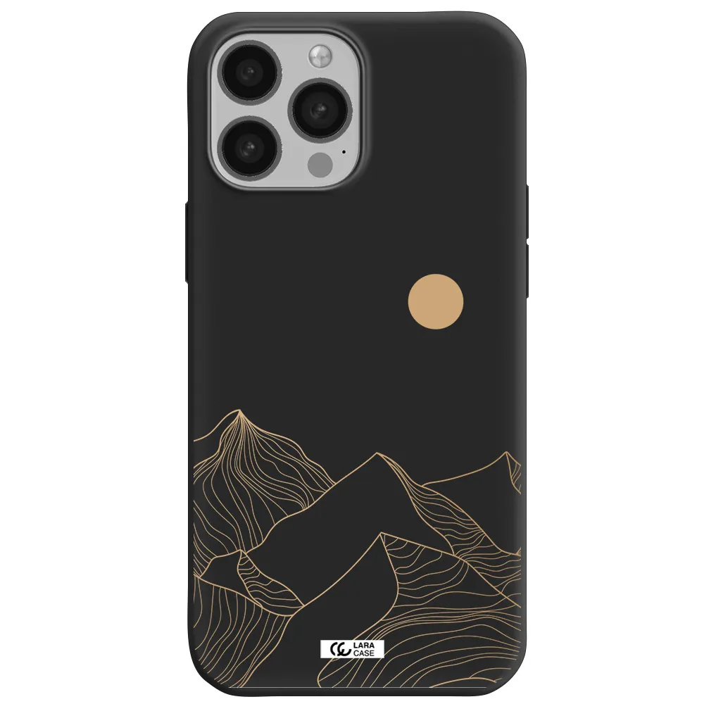 a mountain range with a sun in the background Apple iPhone 13 Pro Max Silicone black Case