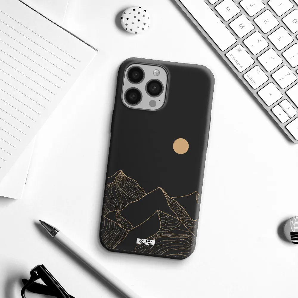 a mountain range with a sun in the background Apple iPhone 13 Pro Max Silicone black Case