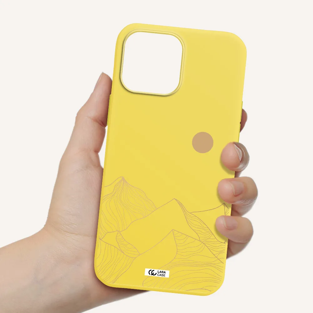 a mountain range with a sun in the background Apple iPhone 13 Pro Max Silicone canary yellow Case