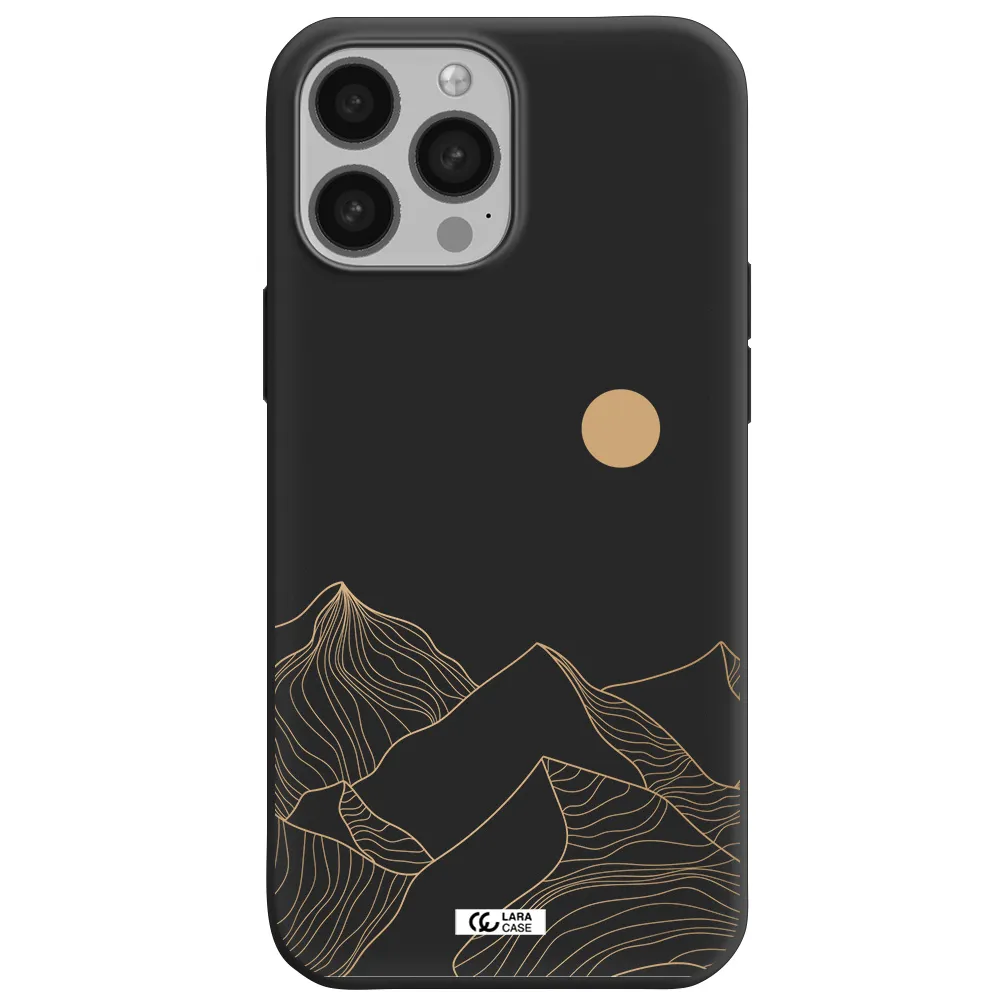 a mountain range with a sun in the background Apple iPhone 13 Pro Silicone black Case
