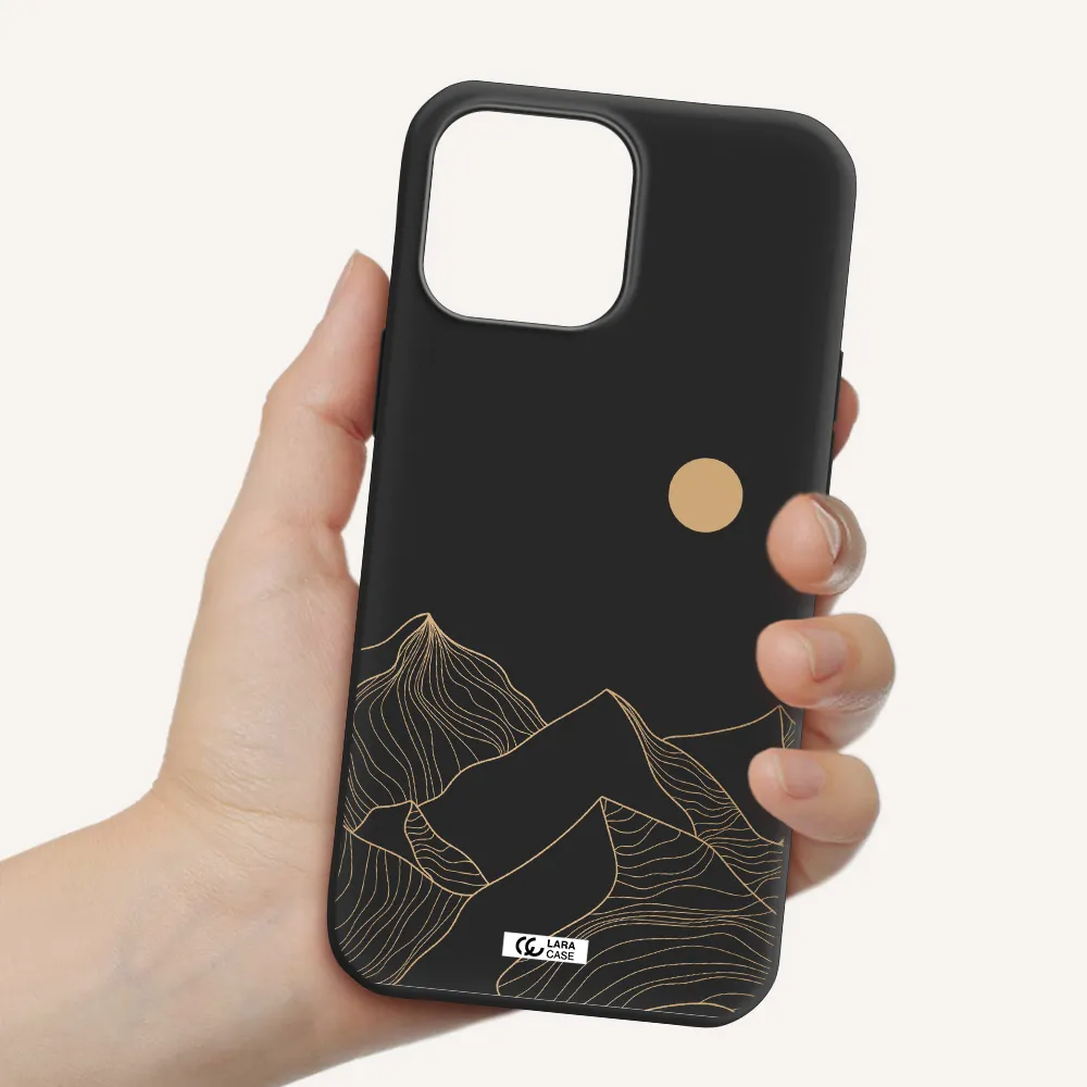 a mountain range with a sun in the background Apple iPhone 13 Pro Silicone black Case