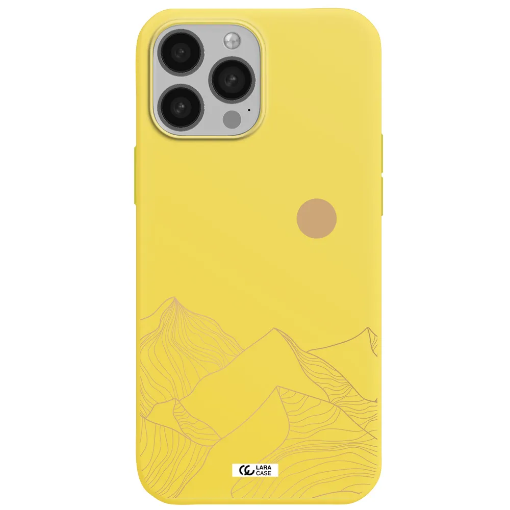 a mountain range with a sun in the background Apple iPhone 13 Pro Silicone canary yellow Case