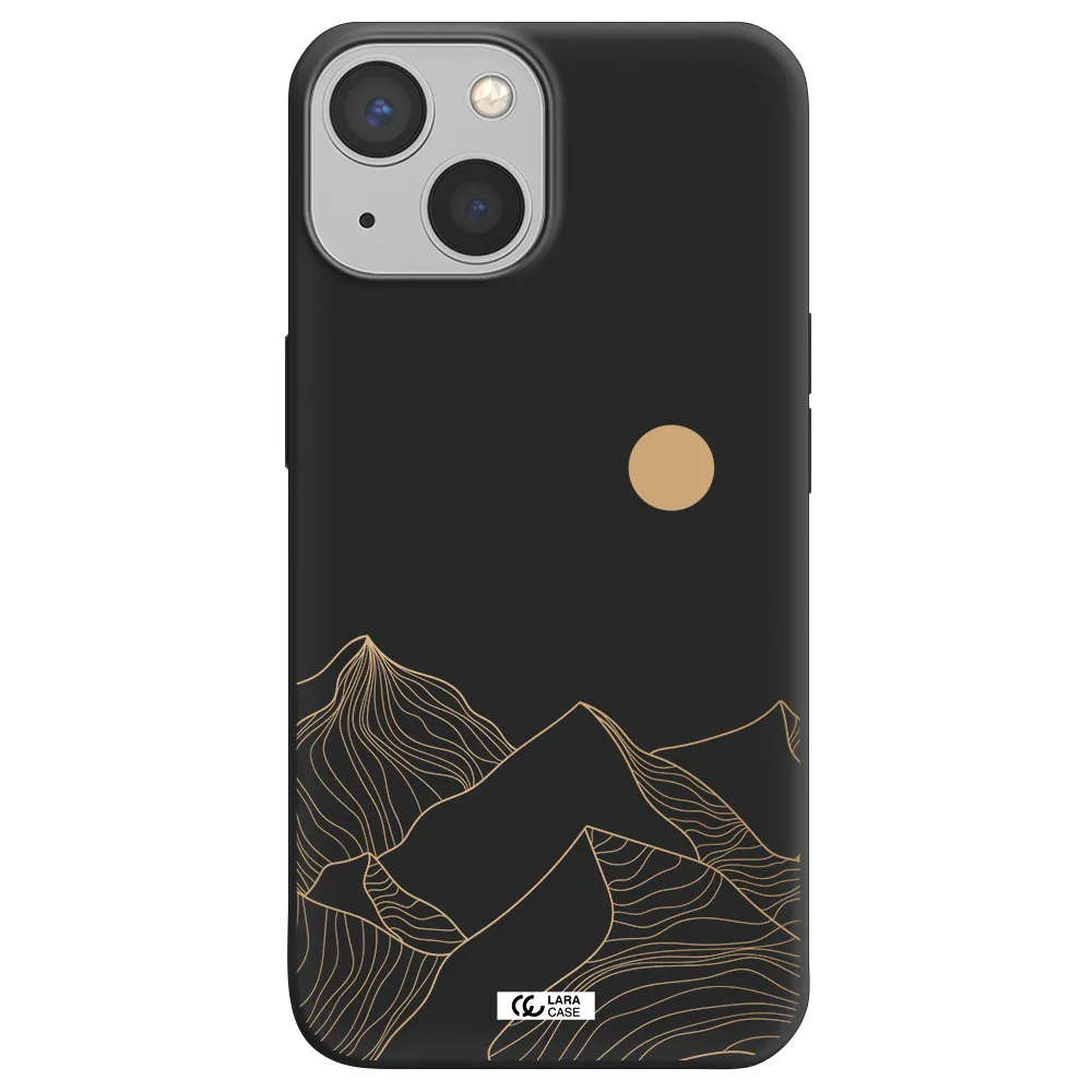 a mountain range with a sun in the background Apple iPhone 13 Silicone black Case
