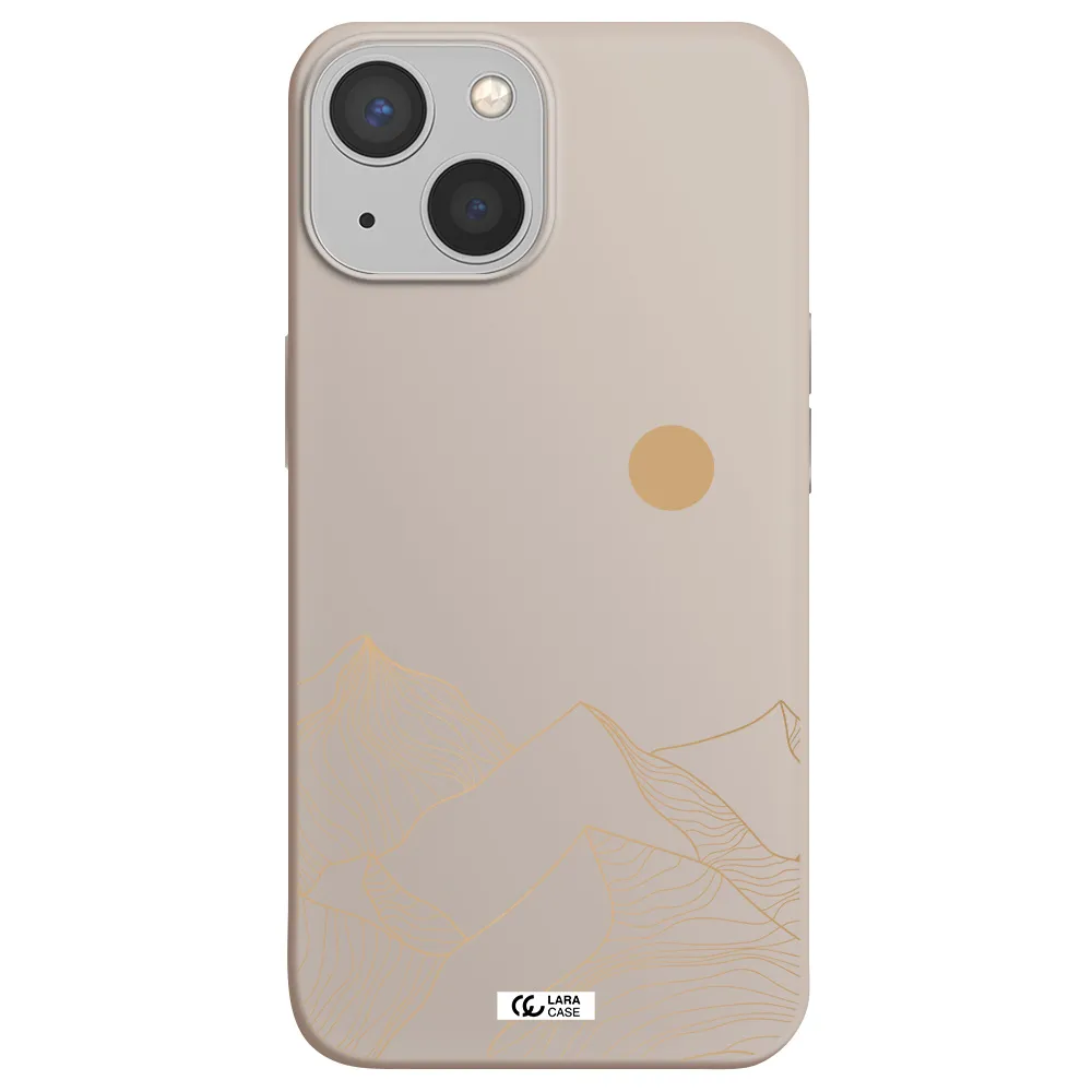 a mountain range with a sun in the background Apple iPhone 13 Silicone Stone Case