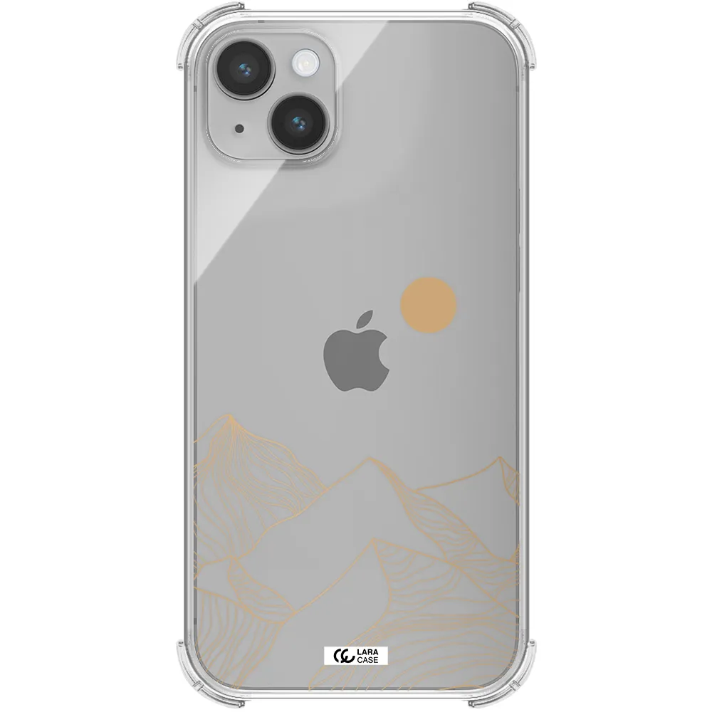 a mountain range with a sun in the background Apple iPhone 14 Clear PC Case