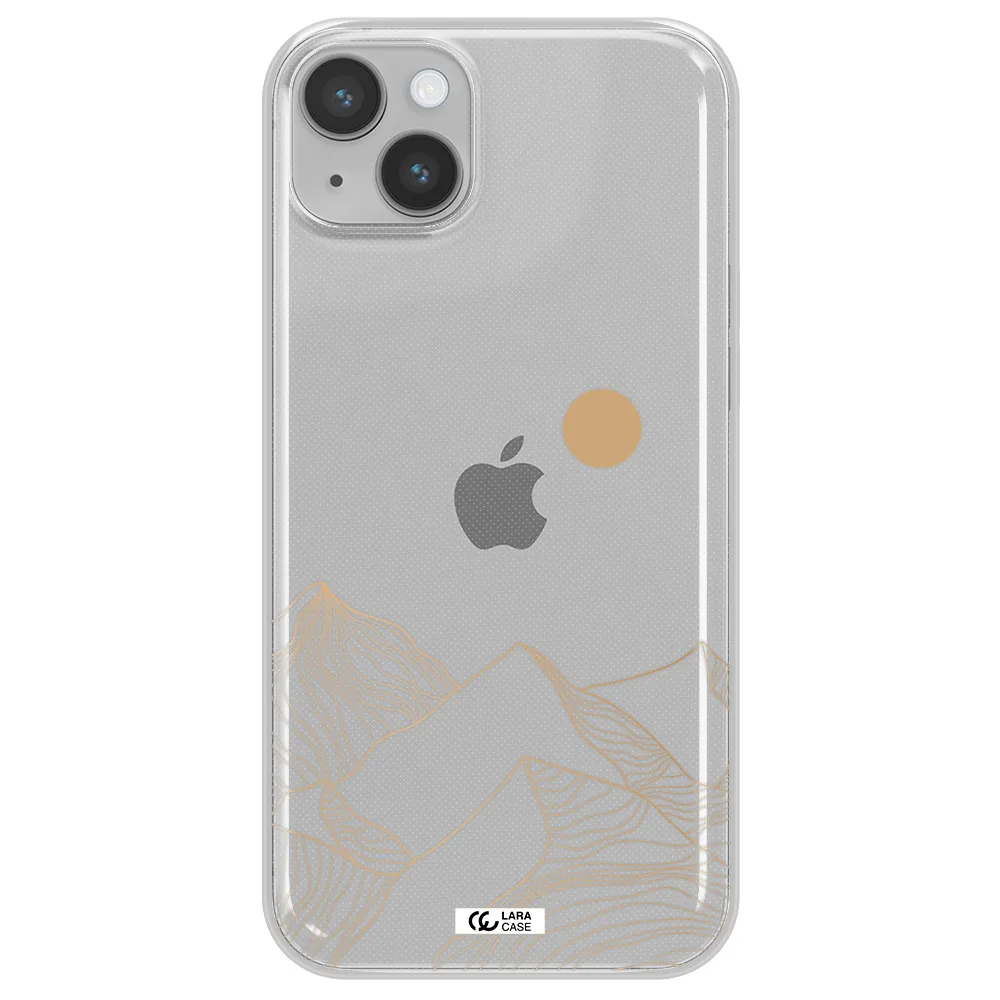 a mountain range with a sun in the background Apple iPhone 14 Clear TPU Case