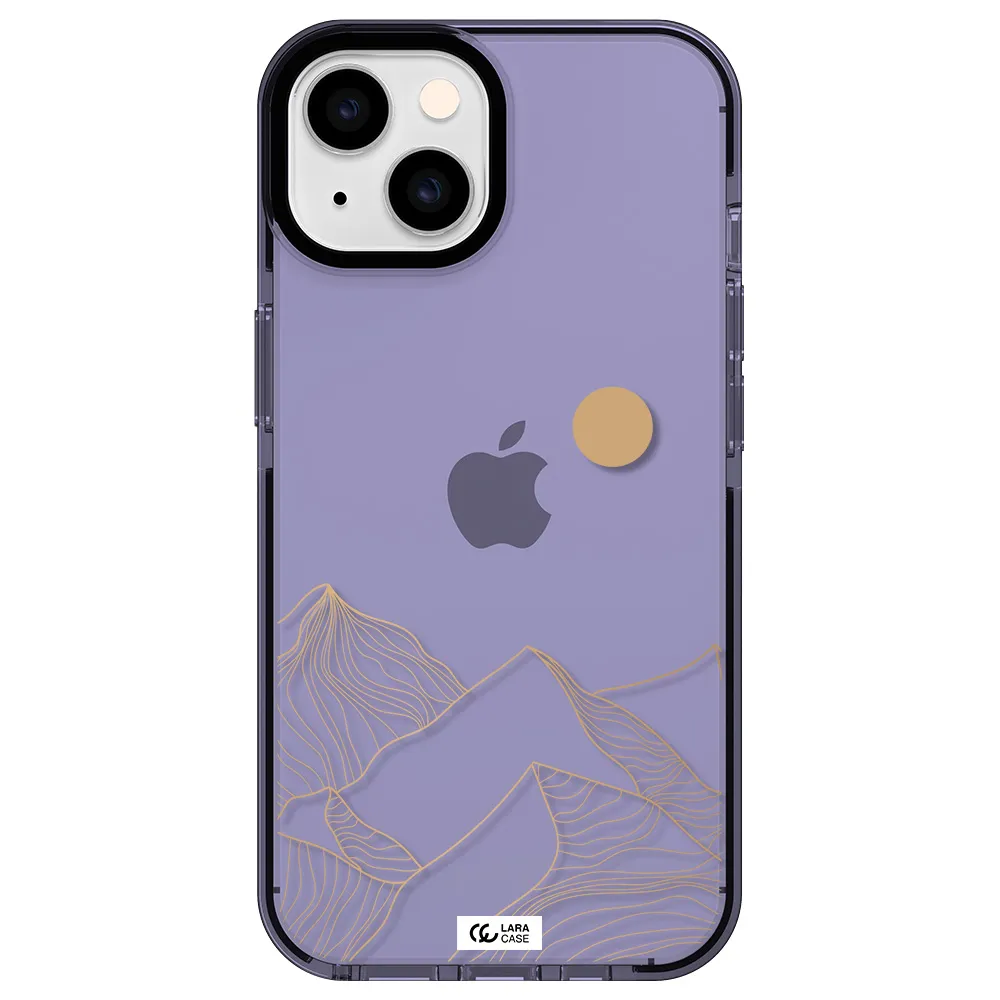 a mountain range with a sun in the background Apple iPhone 14 impact Lilac Case