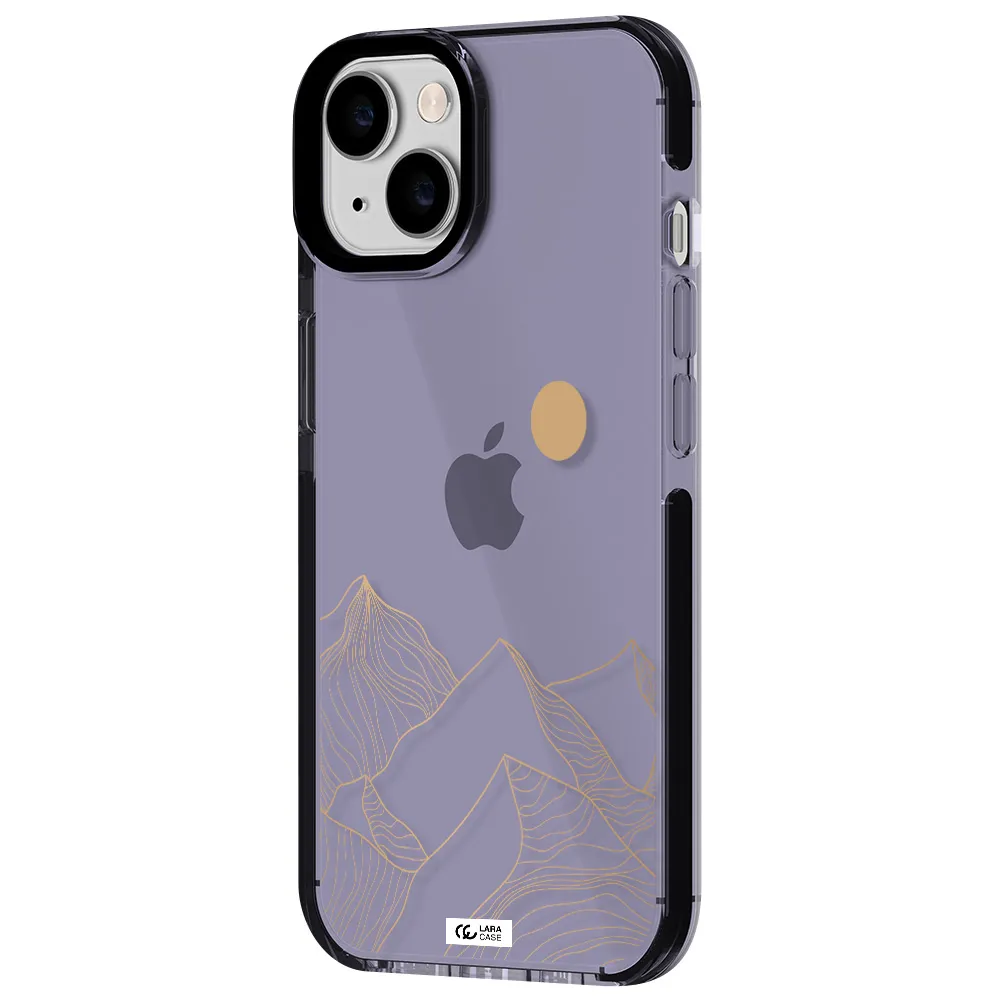 a mountain range with a sun in the background Apple iPhone 14 impact Lilac Case