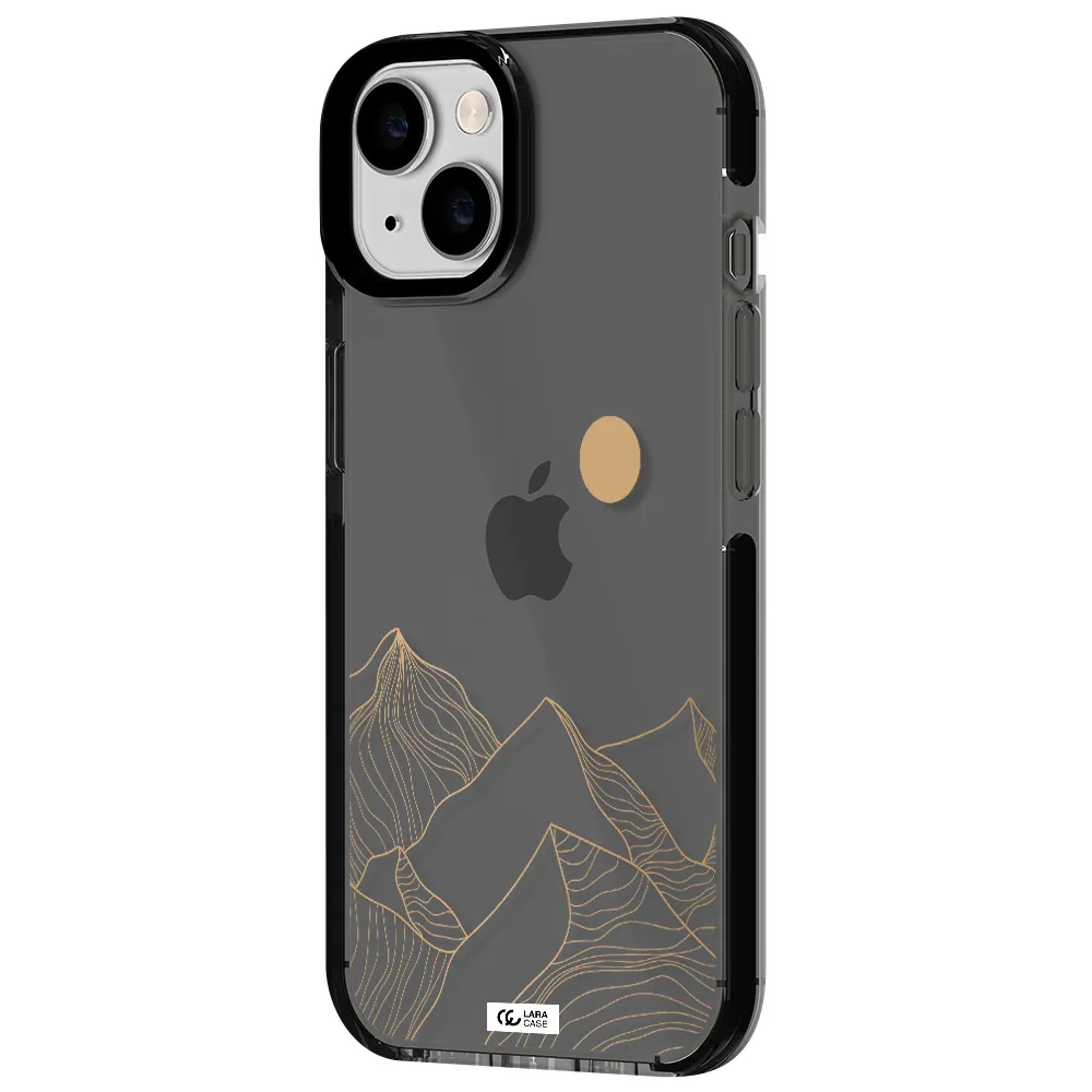 a mountain range with a sun in the background Apple iPhone 14 impact Smoke Black Case