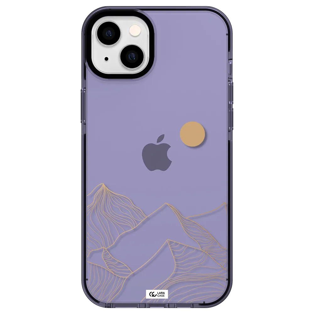 a mountain range with a sun in the background Apple iPhone 14 plus impact Lilac Case