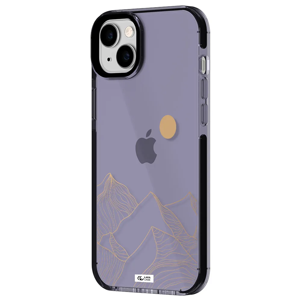 a mountain range with a sun in the background Apple iPhone 14 plus impact Lilac Case