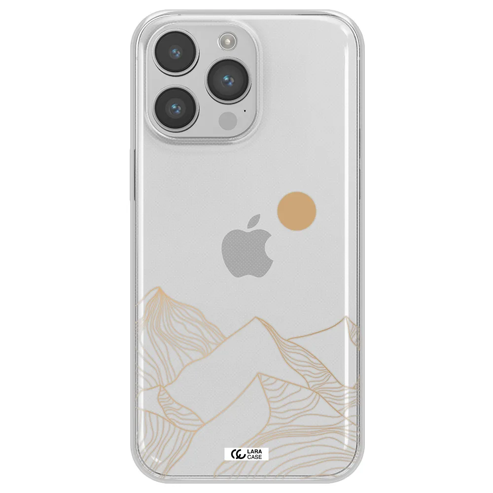 a mountain range with a sun in the background Apple iPhone 14 pro Clear TPU Case
