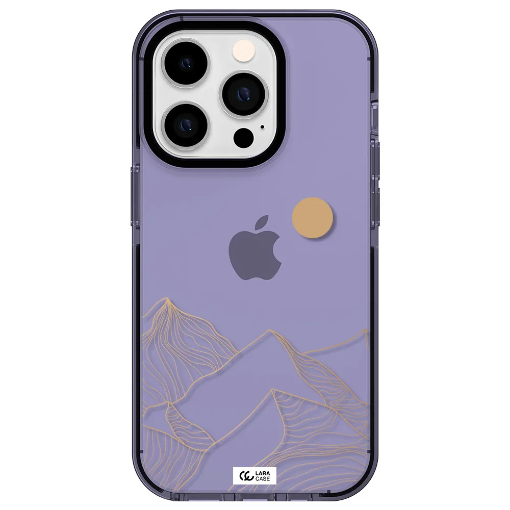 a mountain range with a sun in the background Apple iPhone 14 pro impact Lilac Case