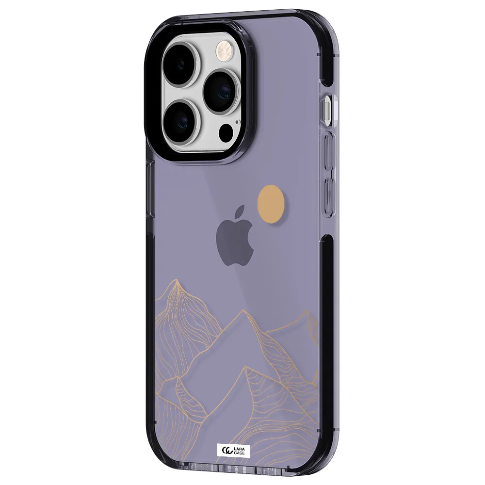 a mountain range with a sun in the background Apple iPhone 14 pro impact Lilac Case