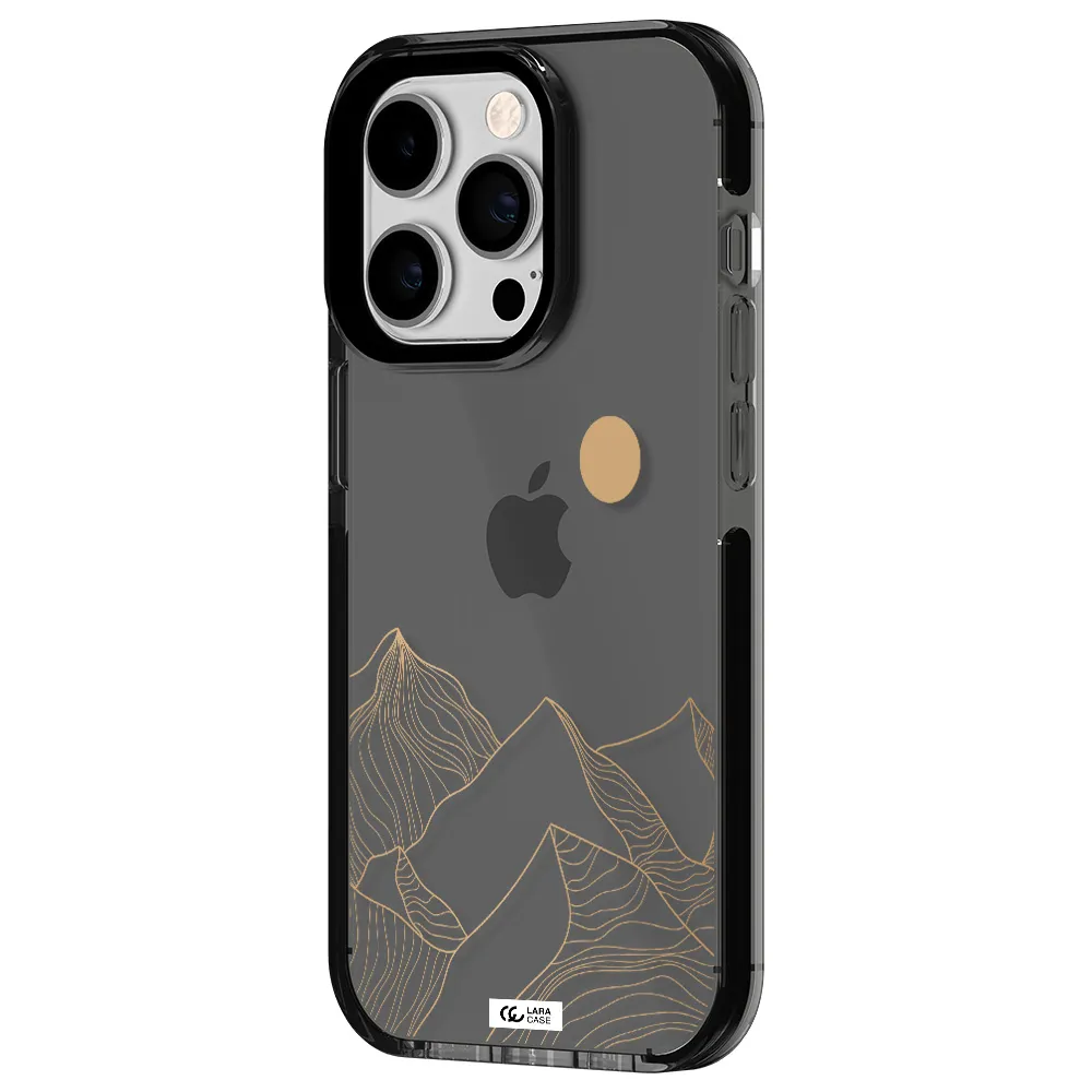 a mountain range with a sun in the background Apple iPhone 14 pro impact Smoke Black Case