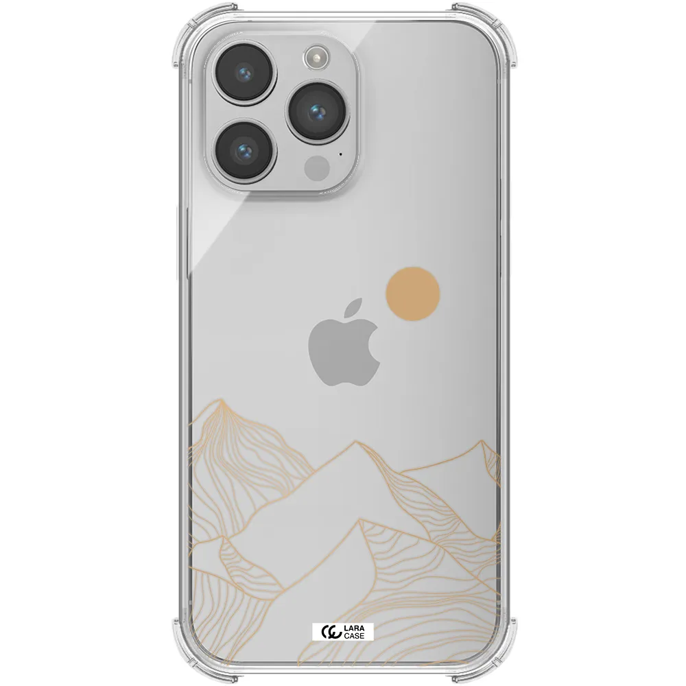 a mountain range with a sun in the background Apple iPhone 14 pro max Clear PC Case