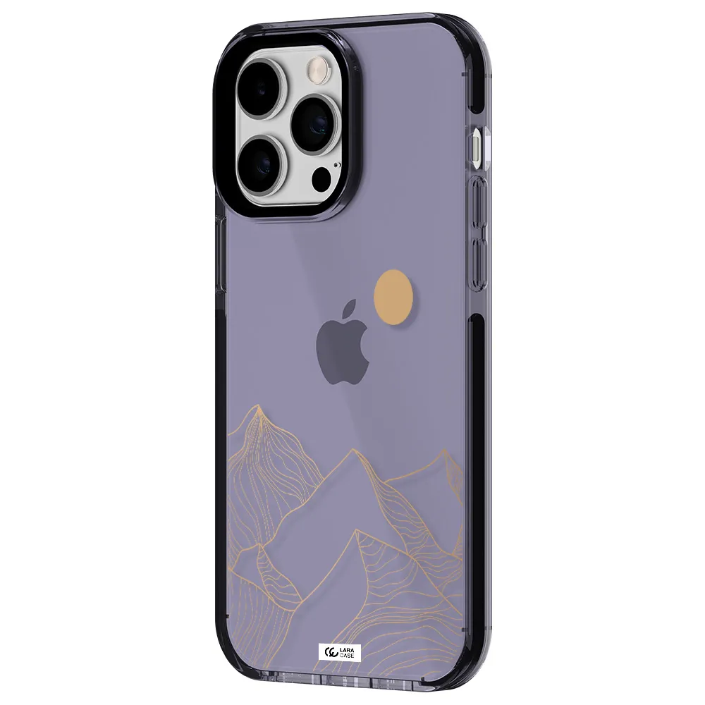 a mountain range with a sun in the background Apple iPhone 14 pro max impact Lilac Case