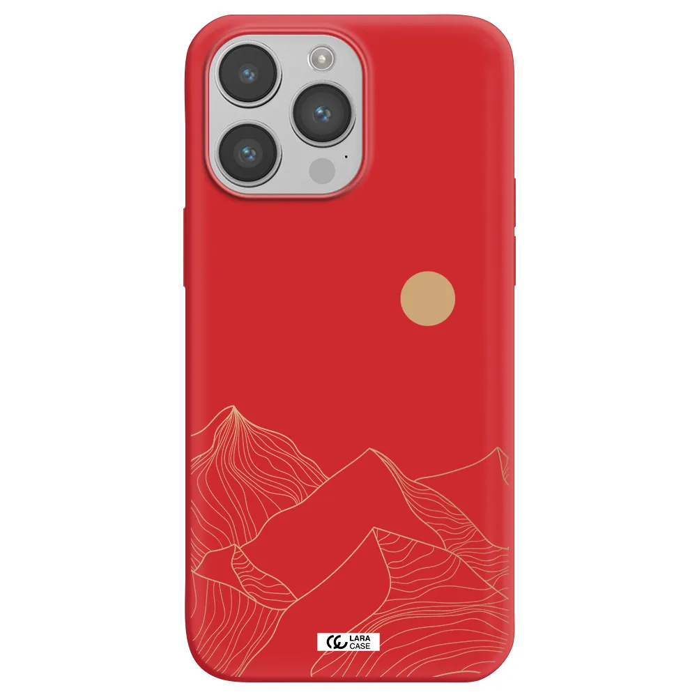 a mountain range with a sun in the background Apple iPhone 14 pro max Silicone Imperial Red Case