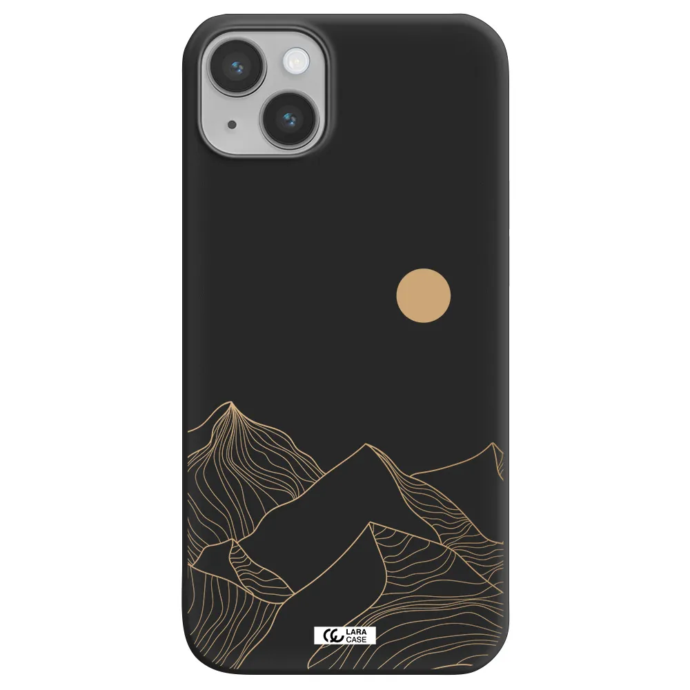 a mountain range with a sun in the background Apple iPhone 14 Silicone black Case