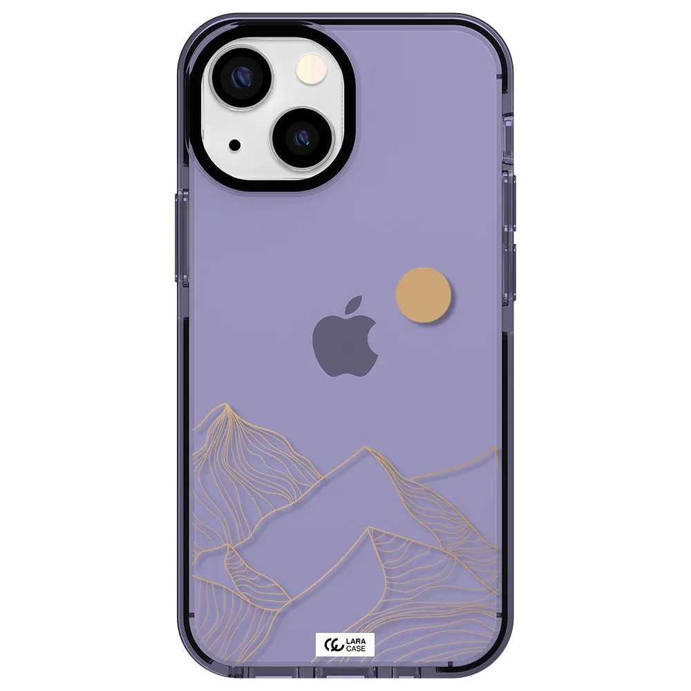 a mountain range with a sun in the background Apple iPhone 15 impact Lilac Case