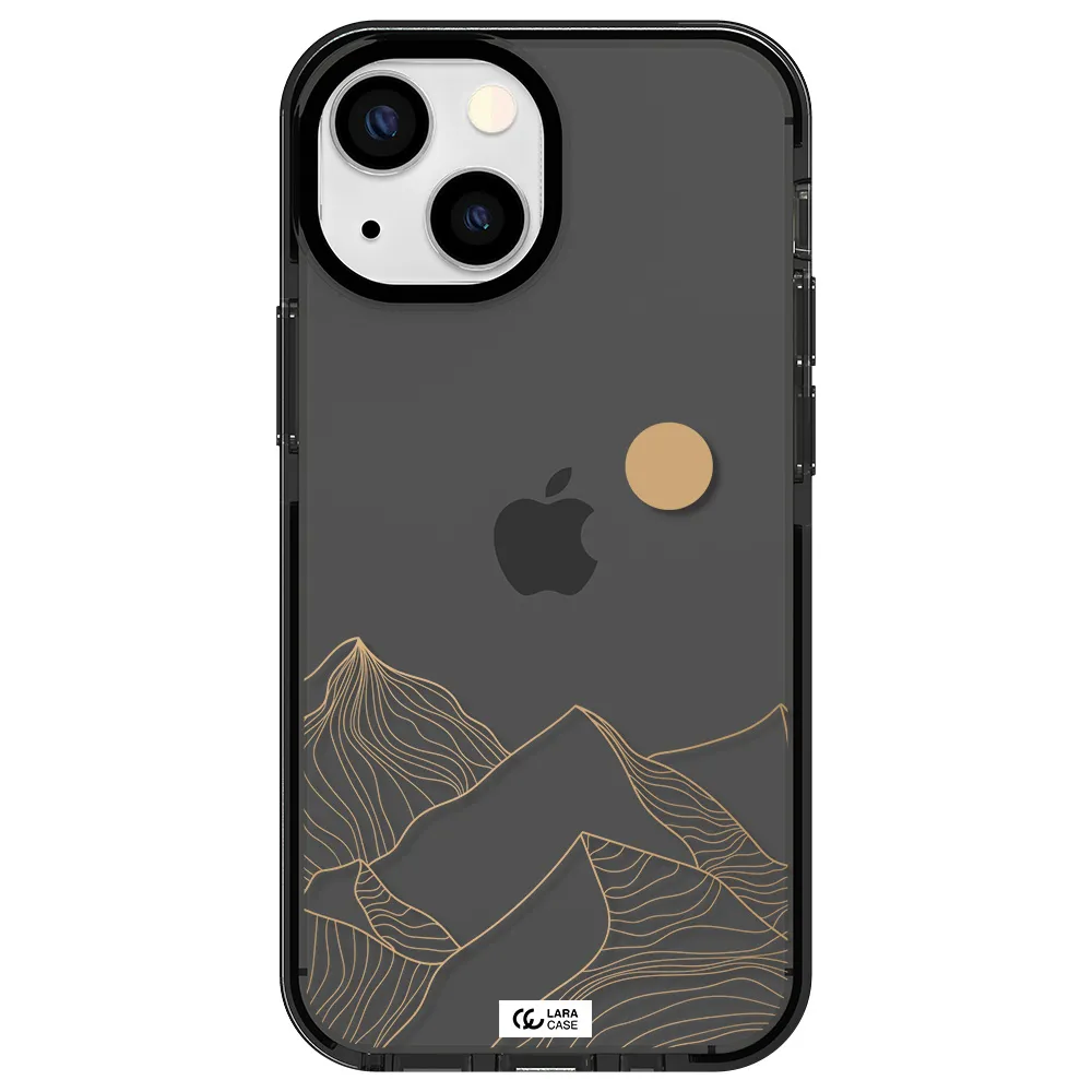 a mountain range with a sun in the background Apple iPhone 15 impact Smoke Black Case