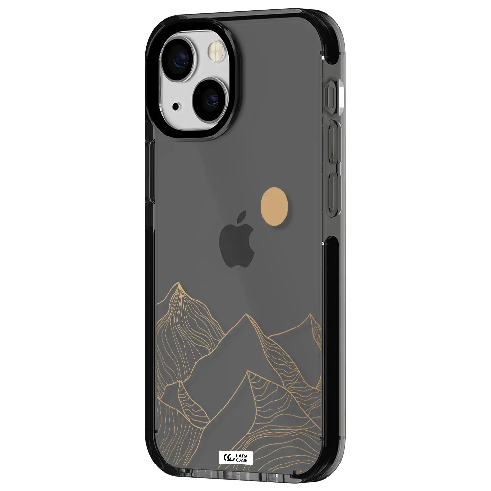 a mountain range with a sun in the background Apple iPhone 15 impact Smoke Black Case