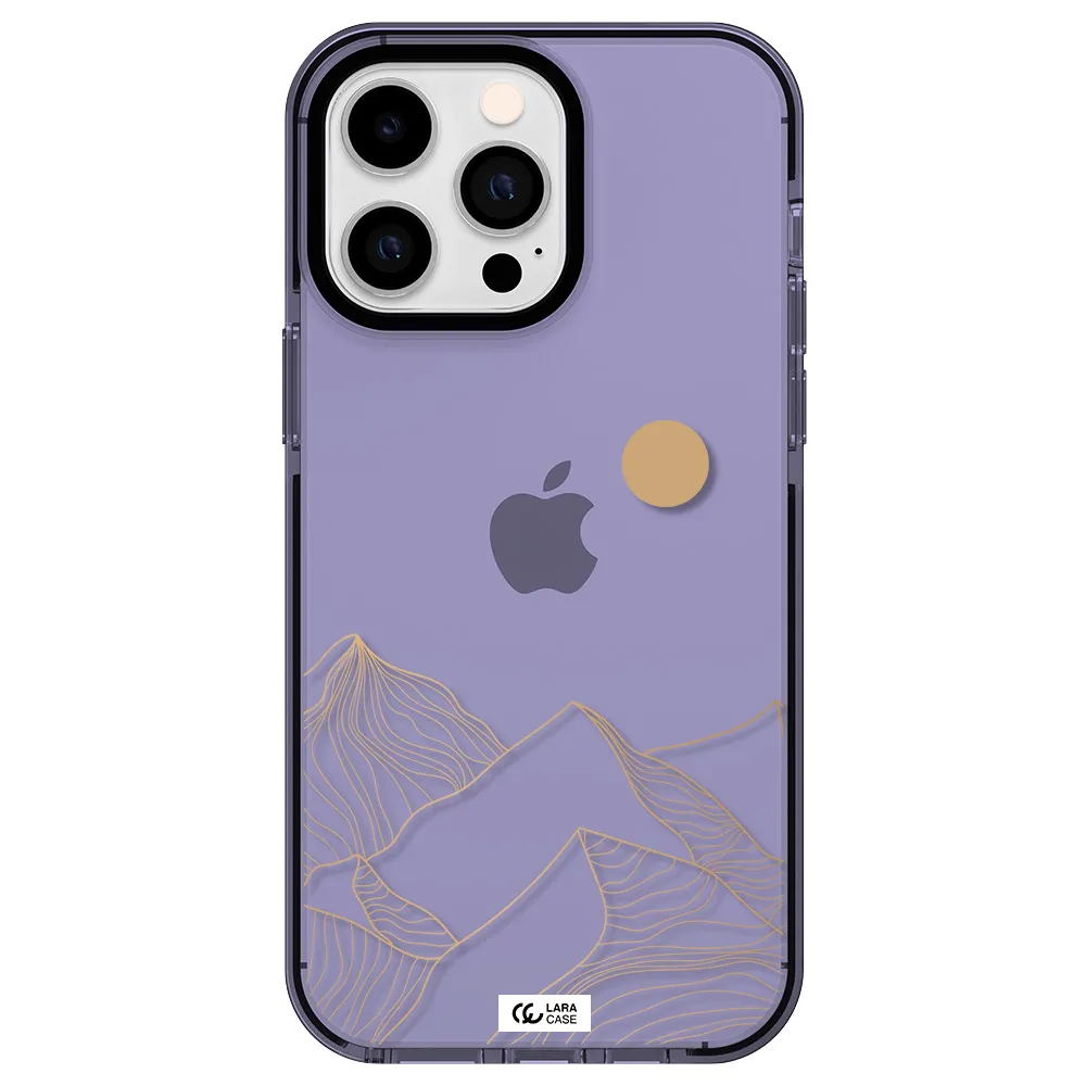 a mountain range with a sun in the background Apple iPhone 15 Pro Max impact Lilac Case
