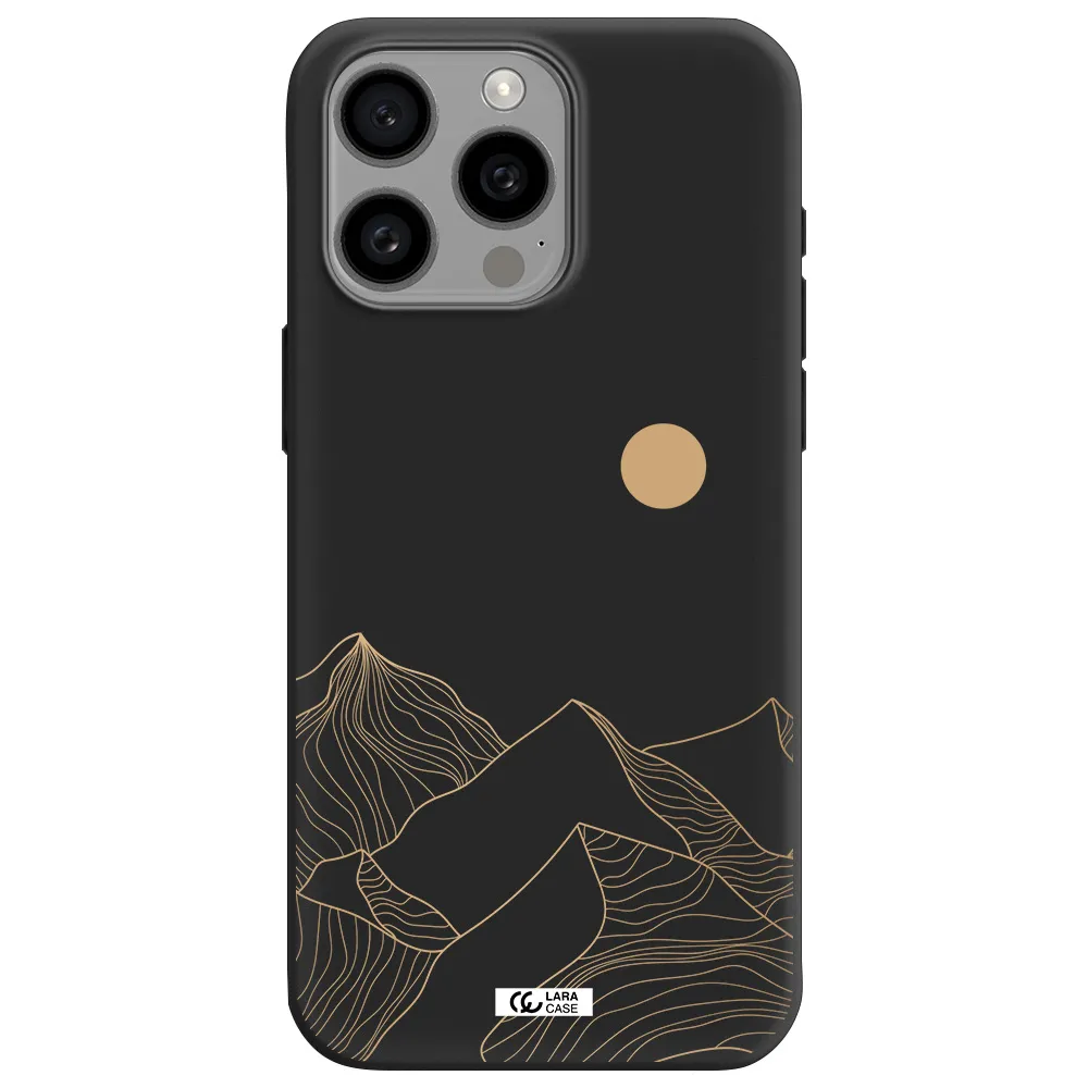 a mountain range with a sun in the background Apple Iphone 15 Pro max Silicone black Case