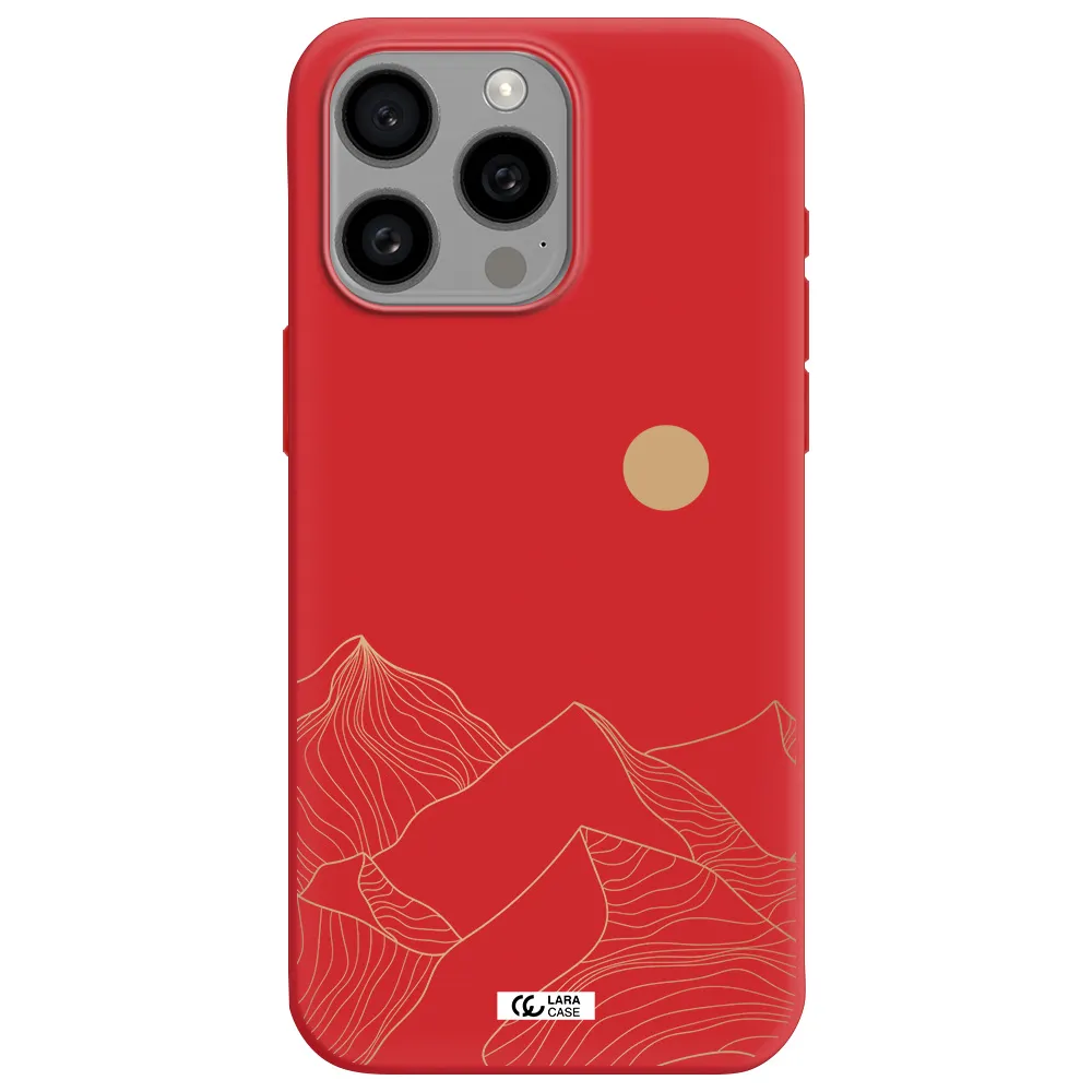 A Mountain Range With A Sun In The Background Apple Iphone 15 Pro Max Silicone Imperial Red Case