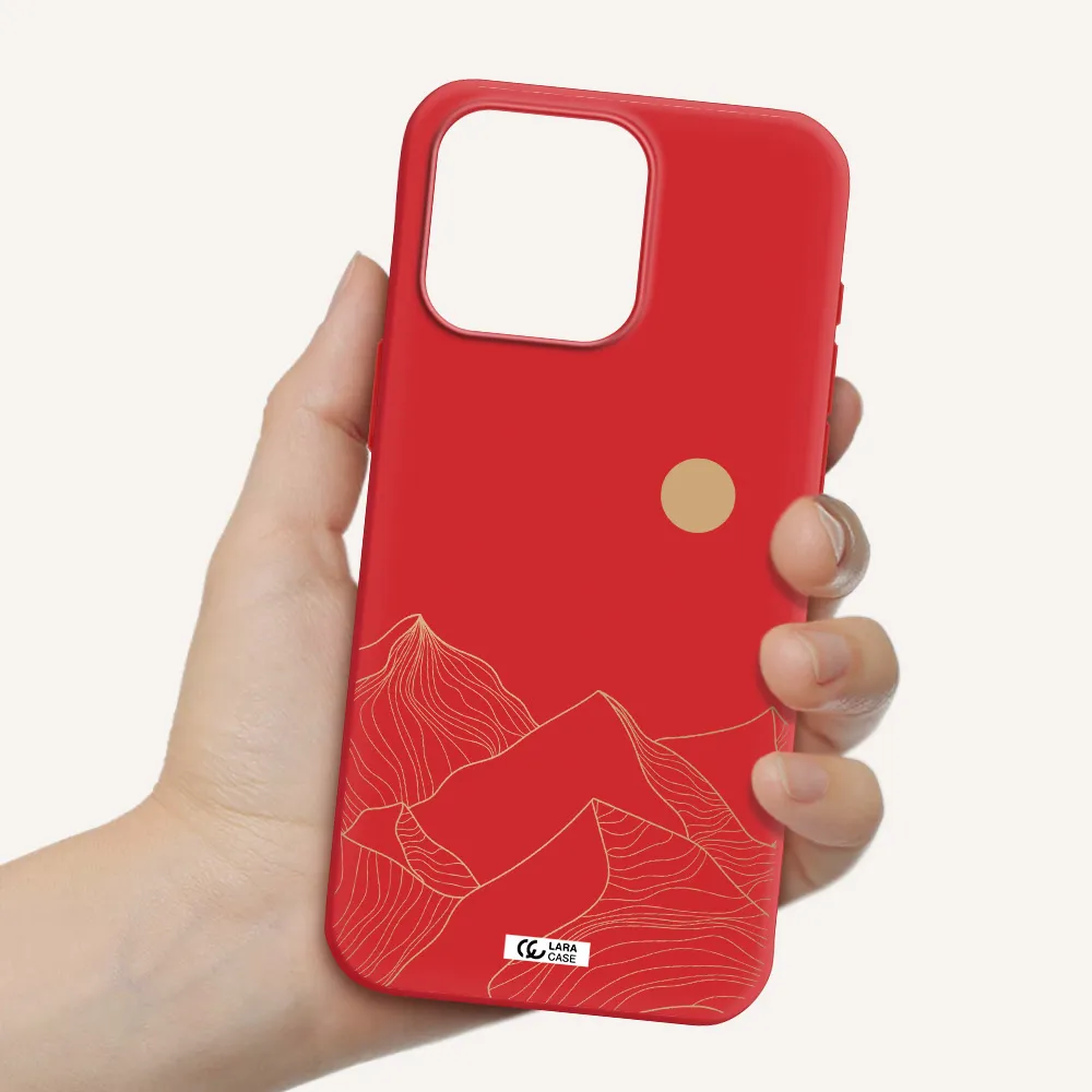 A Mountain Range With A Sun In The Background Apple Iphone 15 Pro Max Silicone Imperial Red Case
