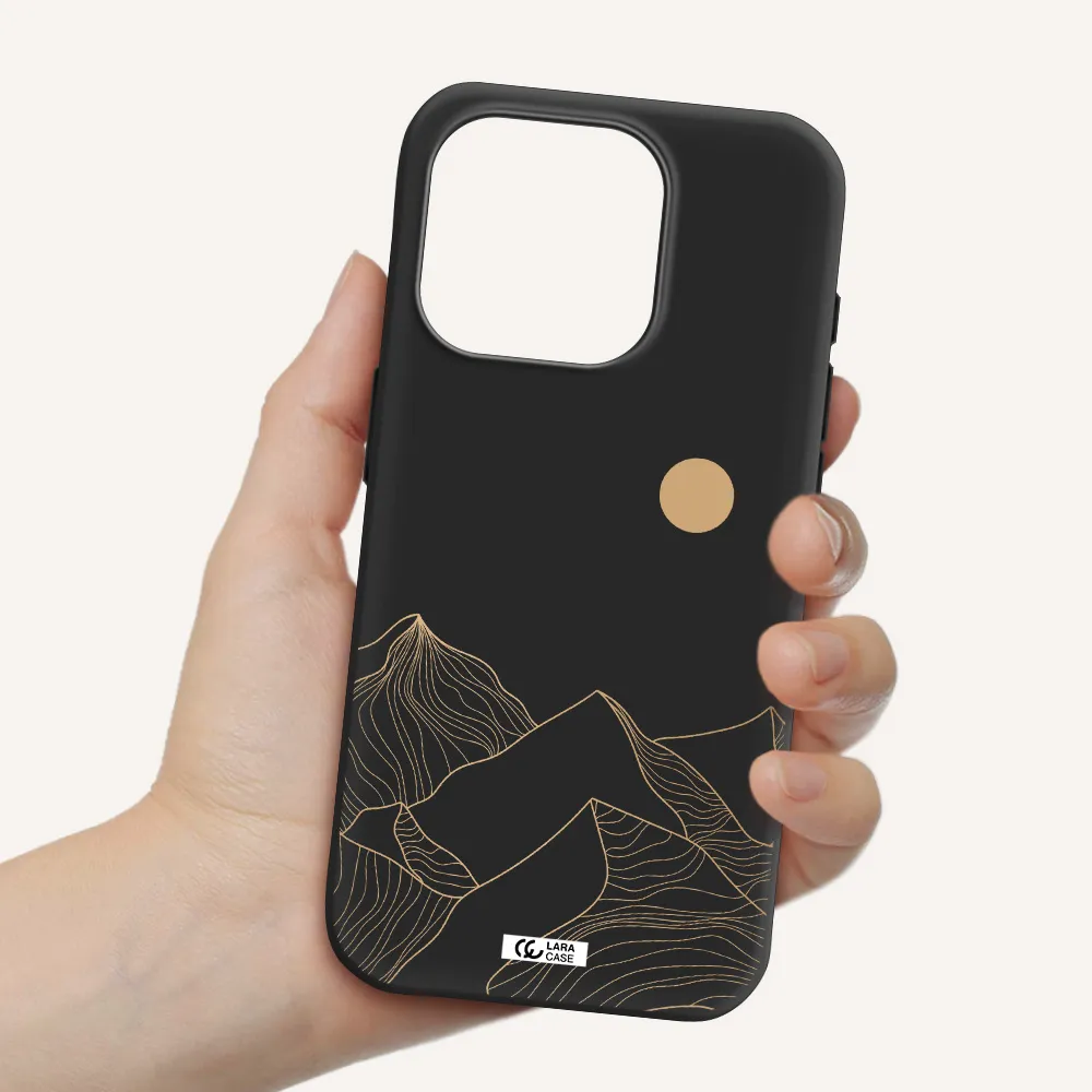 A Mountain Range With A Sun In The Background Apple Iphone 15 Pro Silicone Black Case