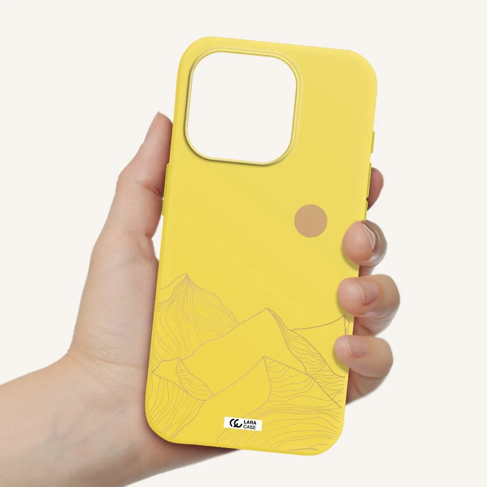 A Mountain Range With A Sun In The Background Apple Iphone 15 Pro Silicone Canary Yellow Case