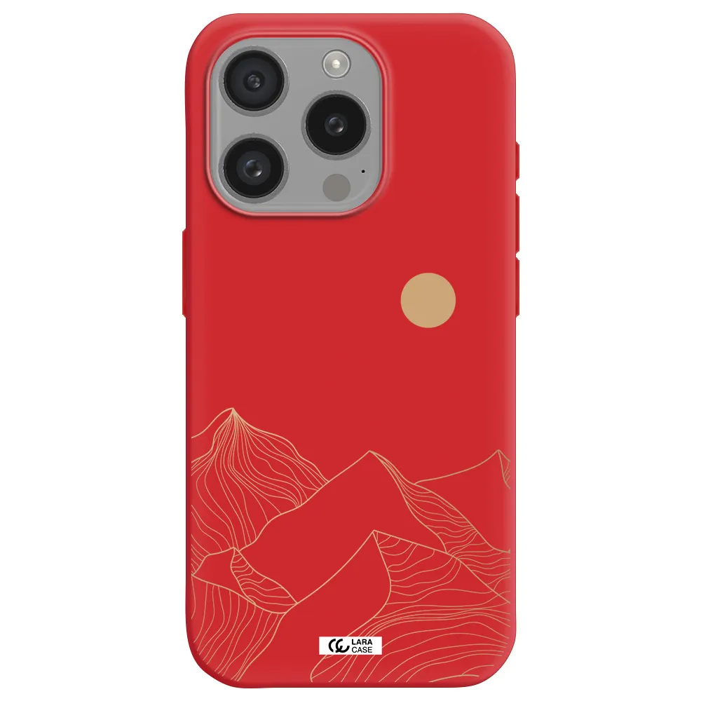 A Mountain Range With A Sun In The Background Apple Iphone 15 Pro Silicone Imperial Red Case