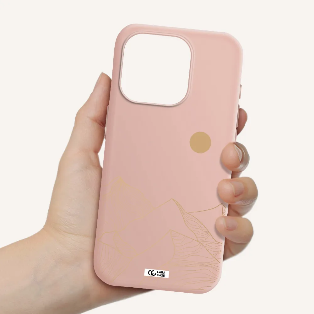 A Mountain Range With A Sun In The Background Apple Iphone 15 Pro Silicone Pastel Pink Case