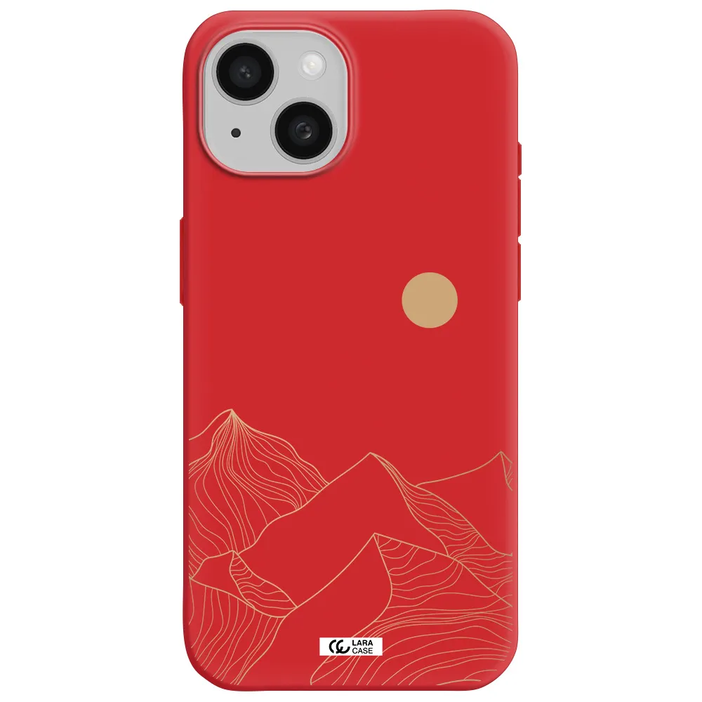 A Mountain Range With A Sun In The Background Apple Iphone 15 Silicone Imperial Red Case
