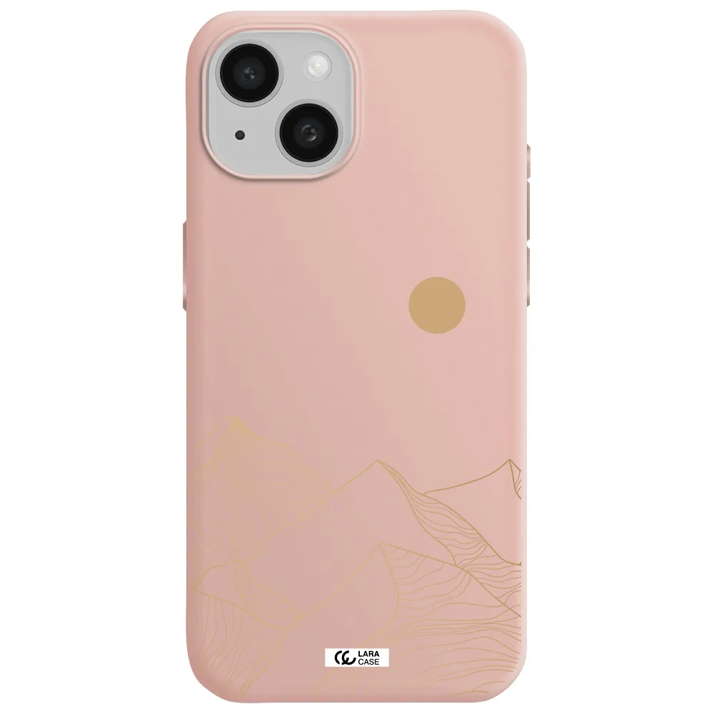 A Mountain Range With A Sun In The Background Apple Iphone 15 Silicone Pastel Pink Case