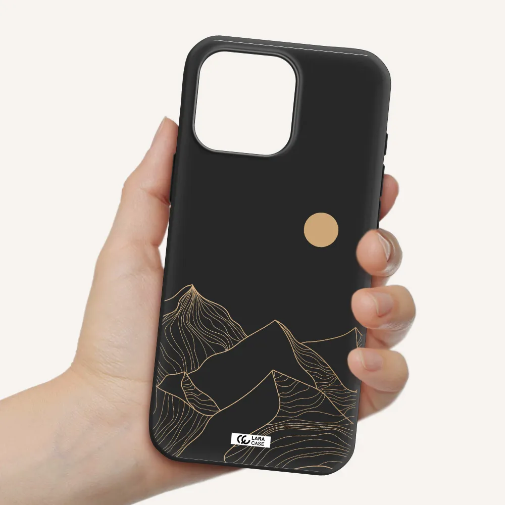A Mountain Range With A Sun In The Background Apple Iphone 16 Pro Max Silicone Black Case