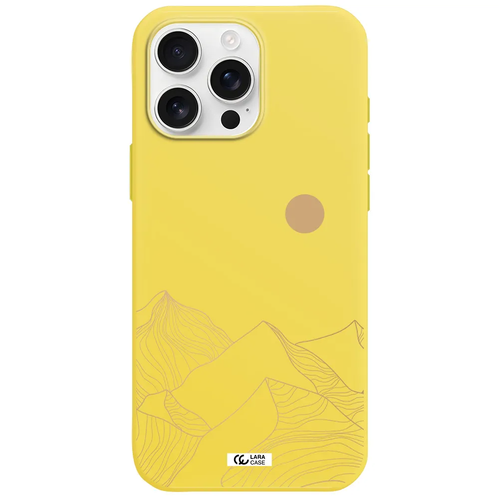 A Mountain Range With A Sun In The Background Apple Iphone 16 Pro Max Silicone Canary Yellow Case