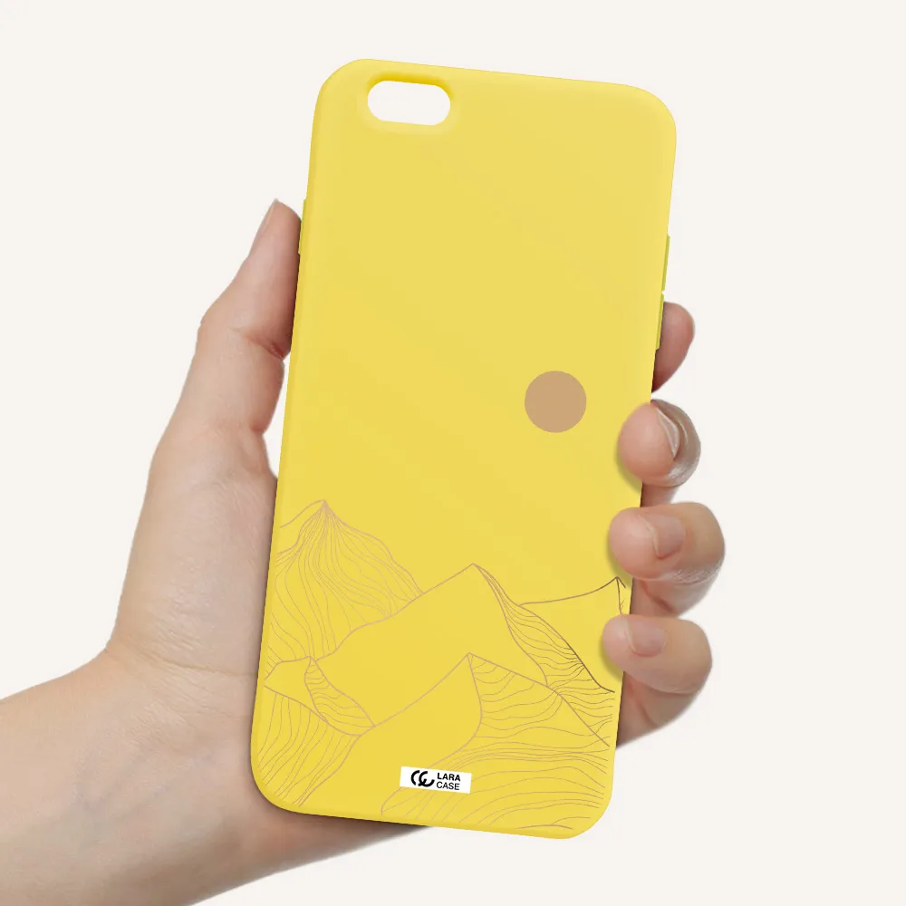 a mountain range with a sun in the background Apple iPhone 6 plus Silicone canary yellow Case