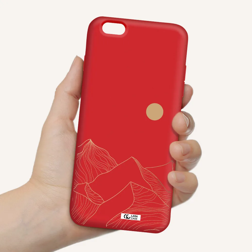 a mountain range with a sun in the background Apple iPhone 6 s plus Silicone Imperial Red Case