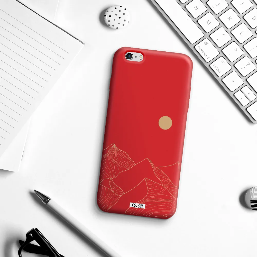 a mountain range with a sun in the background Apple iPhone 6 s plus Silicone Imperial Red Case