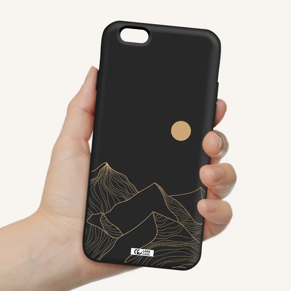 a mountain range with a sun in the background Apple iPhone 6 Silicone black Case