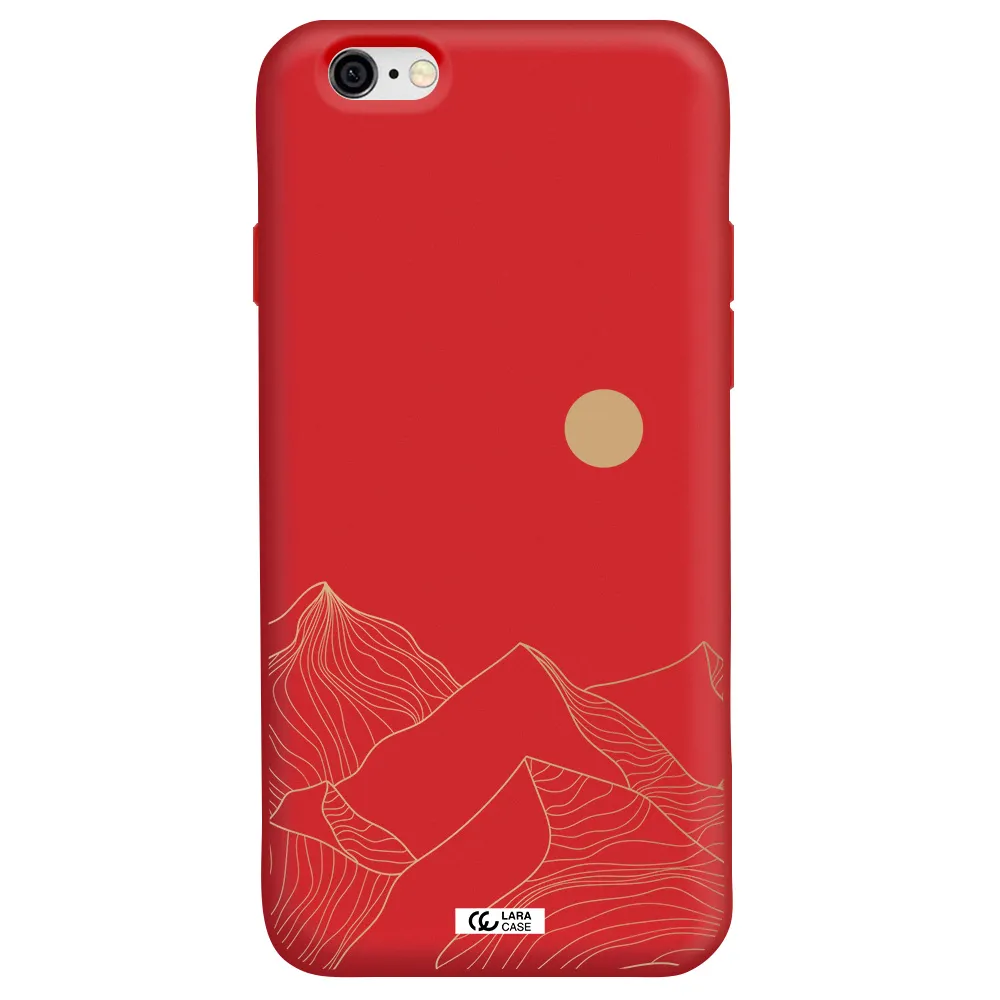 a mountain range with a sun in the background Apple iPhone 6 Silicone Imperial Red Case